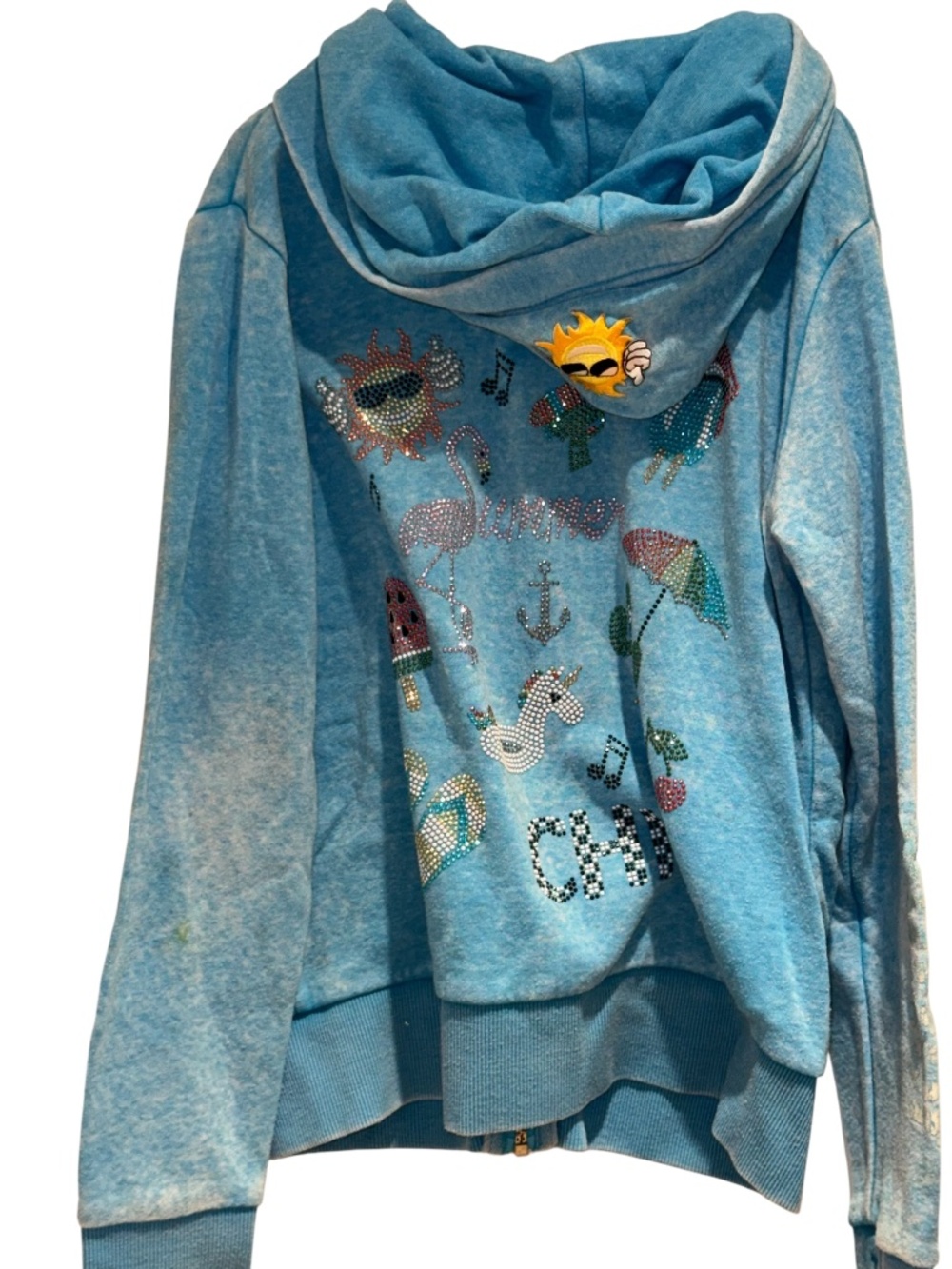BUTTER SUPER SOFT light blue gem embellished zip hoodie - size M (8/10)